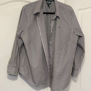 Ralph Lauren 2X No Iron Blouse Striped Black and White